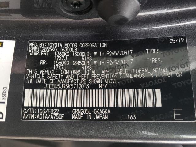 Photo 10 from auction – 2019 TOYOTA 4RUNNER SR with VIN JTEBU5JR5K5712013