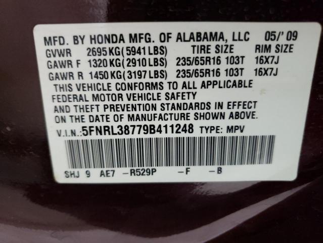 Photo 10 from auction – 2009 HONDA ODYSSEY EX with VIN 5FNRL38779B411248