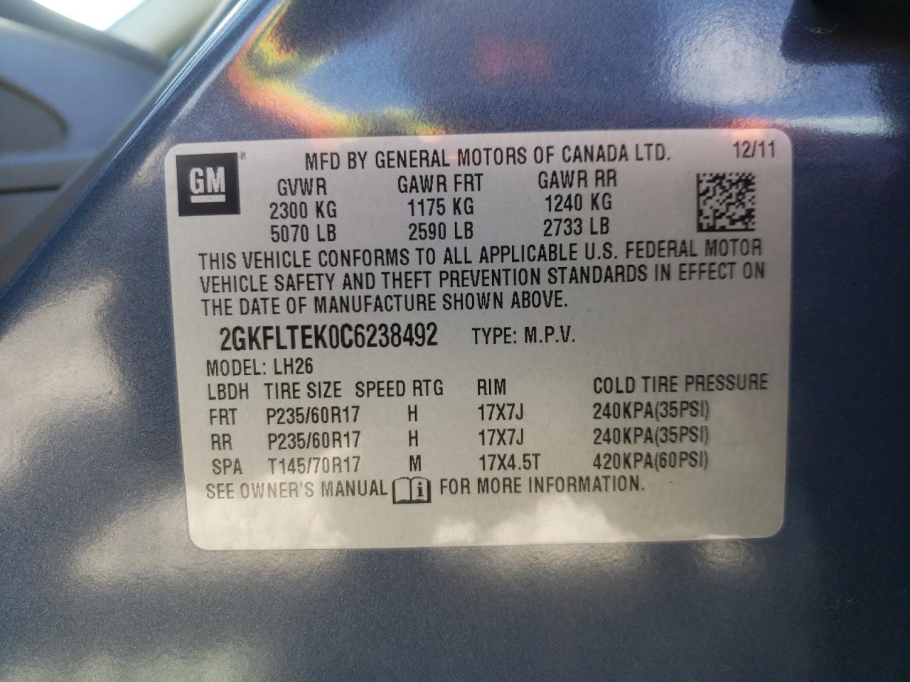 Photo 10 from auction – 2012 GMC TERRAIN SL with VIN 2GKFLTEK0C6238492
