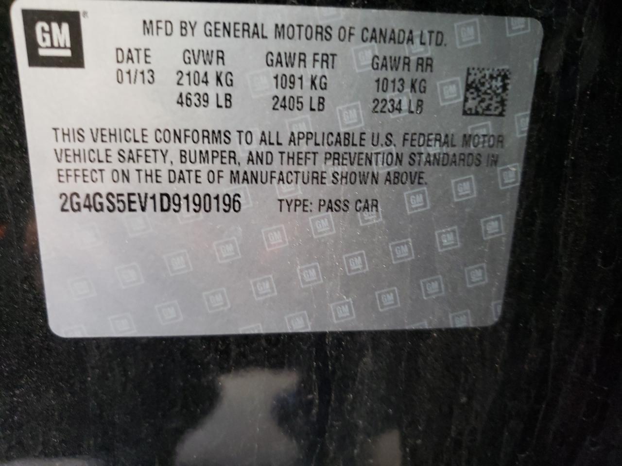 Photo 10 from auction – 2013 BUICK REGAL PREM with VIN 2G4GS5EV1D9190196