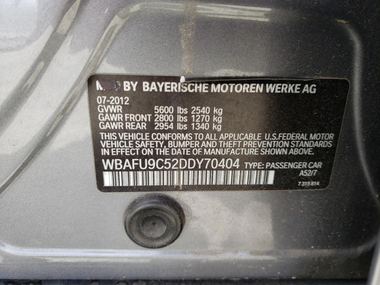 Photo 10 from auction – 2013 BMW 550 XI with VIN WBAFU9C52DDY70404