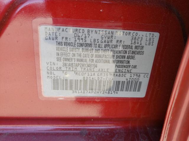 Photo 10 from auction – 2017 NISSAN SENTRA S with VIN 3N1AB7AP2HY348194