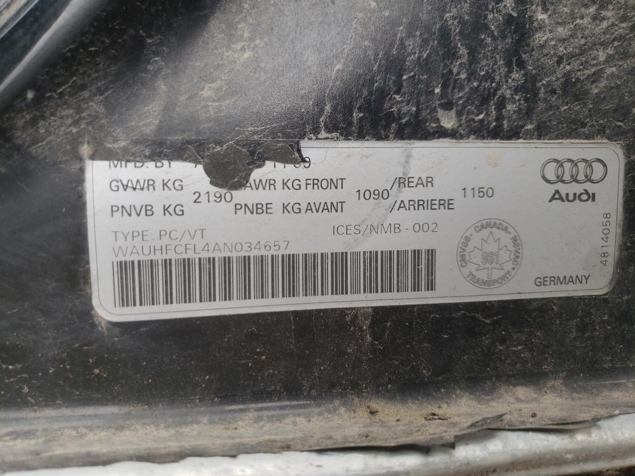 Photo 10 from auction – 2010 AUDI A4 PREMIUM with VIN WAUHFCFL4AN034657