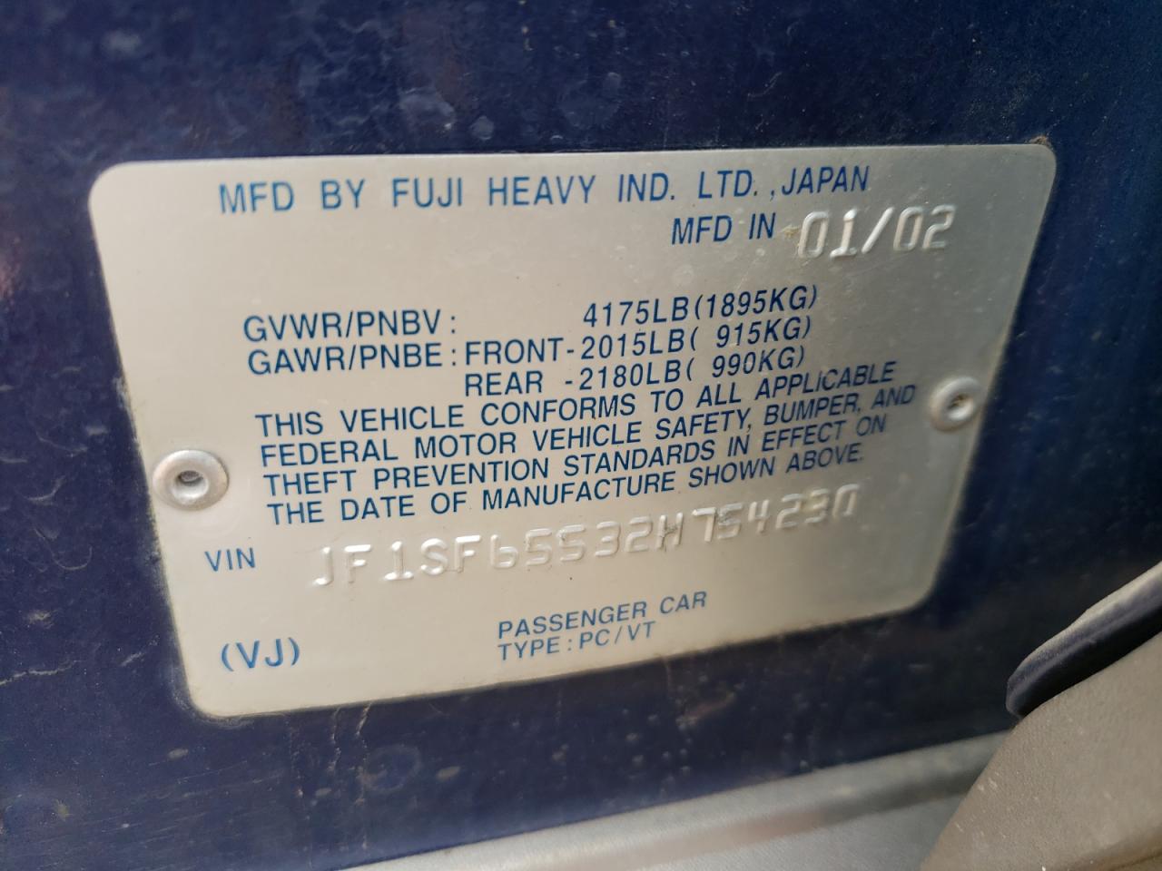 Photo 10 from auction – 2002 SUBARU FORESTER S with VIN JF1SF65532H754230