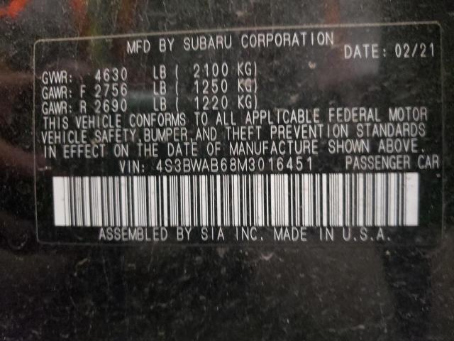 Photo 10 from auction – 2021 SUBARU LEGACY with VIN 4S3BWAB68M3016451