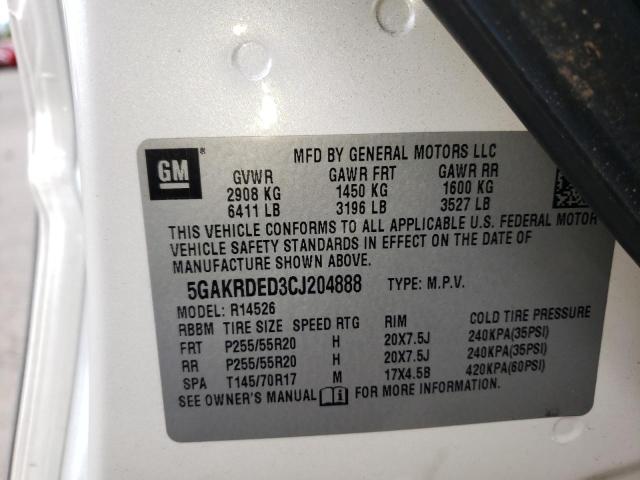 Photo 10 from auction – 2012 BUICK ENCLAVE with VIN 5GAKRDED3CJ204888
