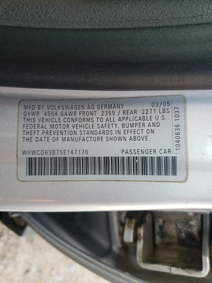 Photo 10 from auction – 2005 VOLKSWAGEN PASSAT GLS with VIN WVWCD63B75E147170