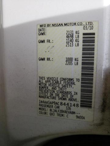 Photo 10 from auction – 2010 NISSAN MAXIMA S with VIN 1N4AA5AP9AC844148