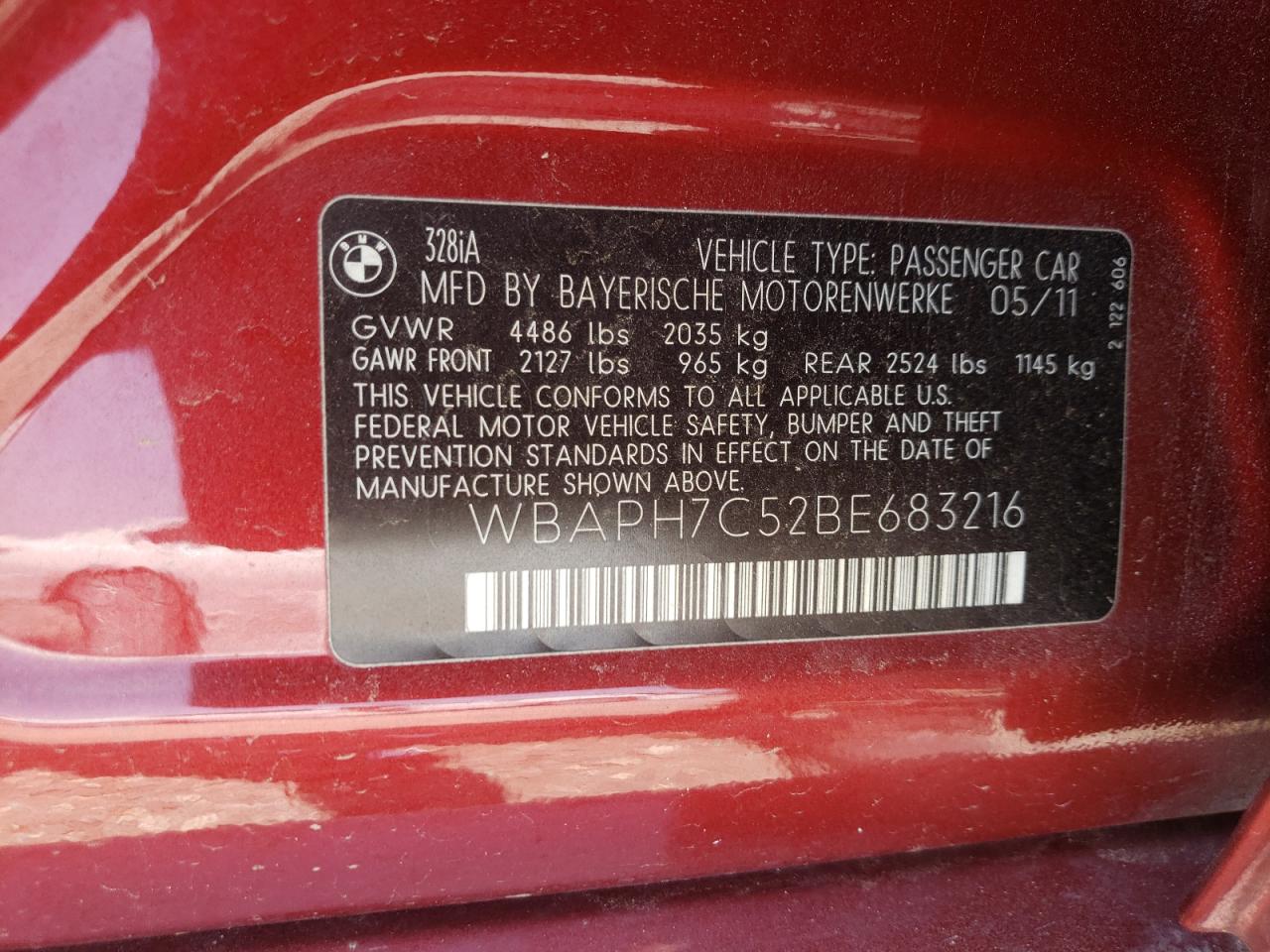 Photo 10 from auction – 2011 BMW 328 I with VIN WBAPH7C52BE683216