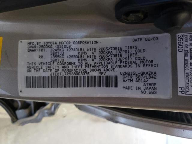 Photo 10 from auction – 2003 TOYOTA 4RUNNER LI with VIN JTEBT17R938003376
