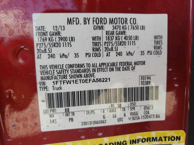 Photo 10 from auction – 2014 FORD F150 SUPER with VIN 1FTFW1ET0EFA56221