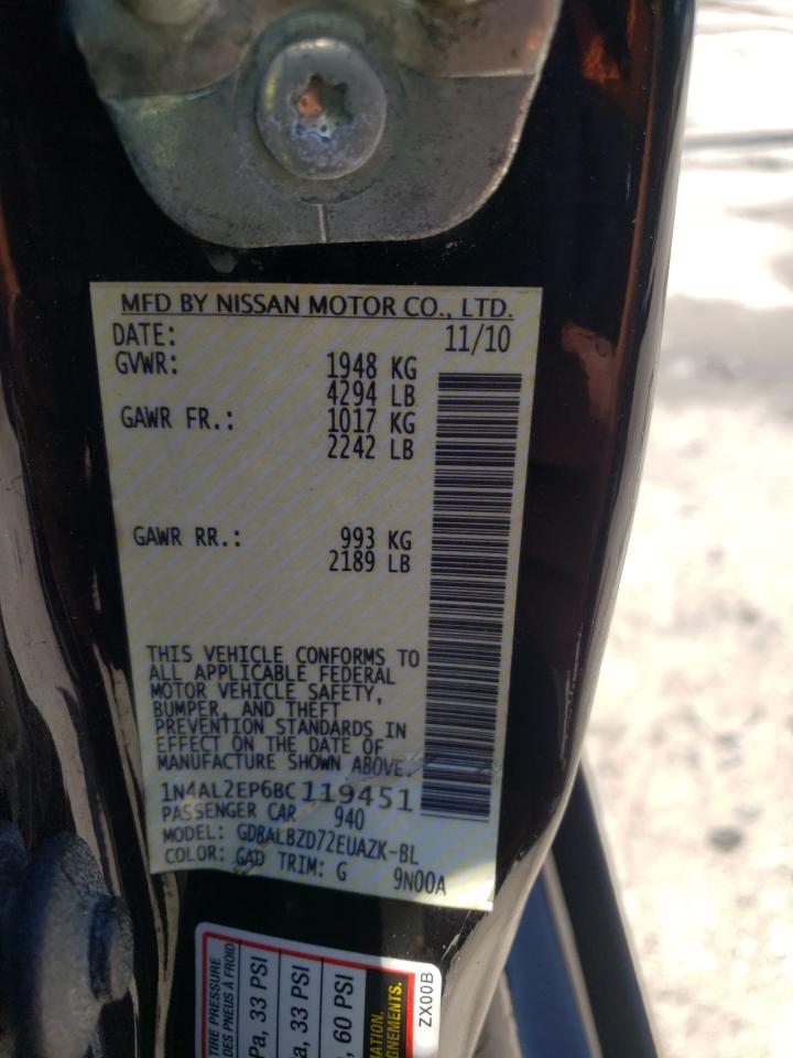 Photo 10 from auction – 2011 NISSAN ALTIMA with VIN 1N4AL2EP6BC119451