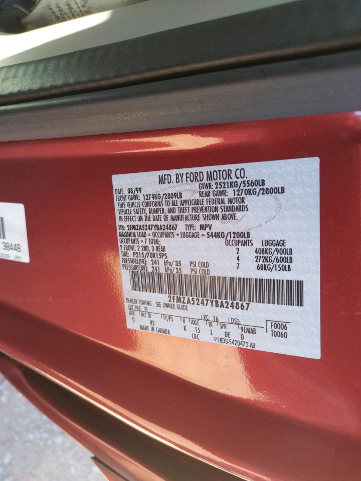 Photo 10 from auction – 2000 FORD WINDSTAR S with VIN 2FMZA5247YBA24867