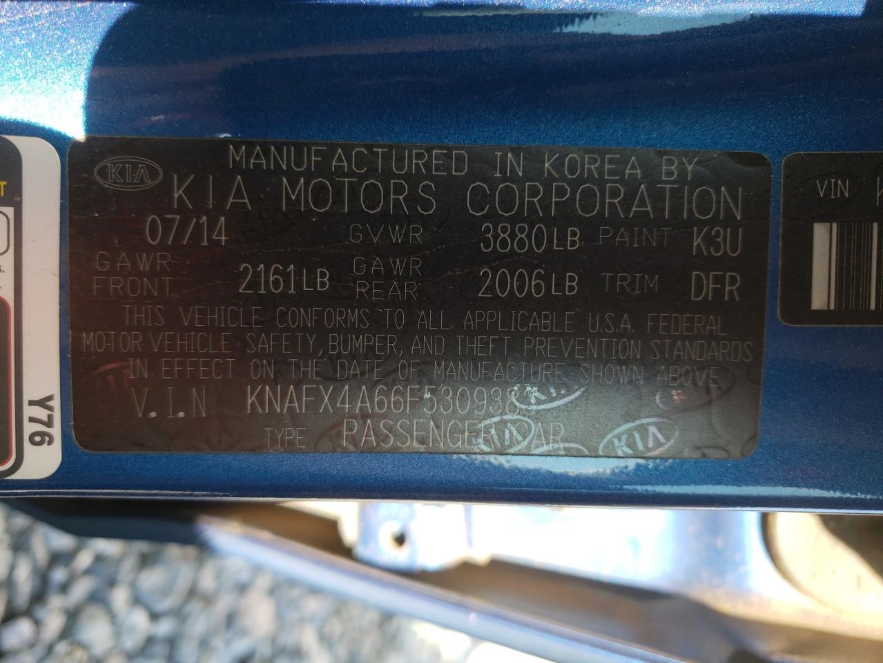 Photo 10 from auction – 2015 KIA FORTE LX with VIN KNAFX4A66F5309383