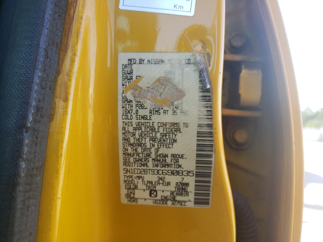 Photo 10 from auction – 2003 NISSAN XTERRA XE with VIN 5N1ED28T93C690835