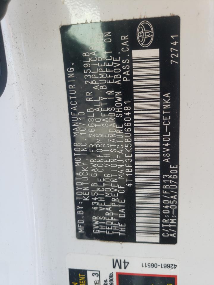 Photo 10 from auction – 2011 TOYOTA CAMRY BASE with VIN 4T1BF3EK5BU660481