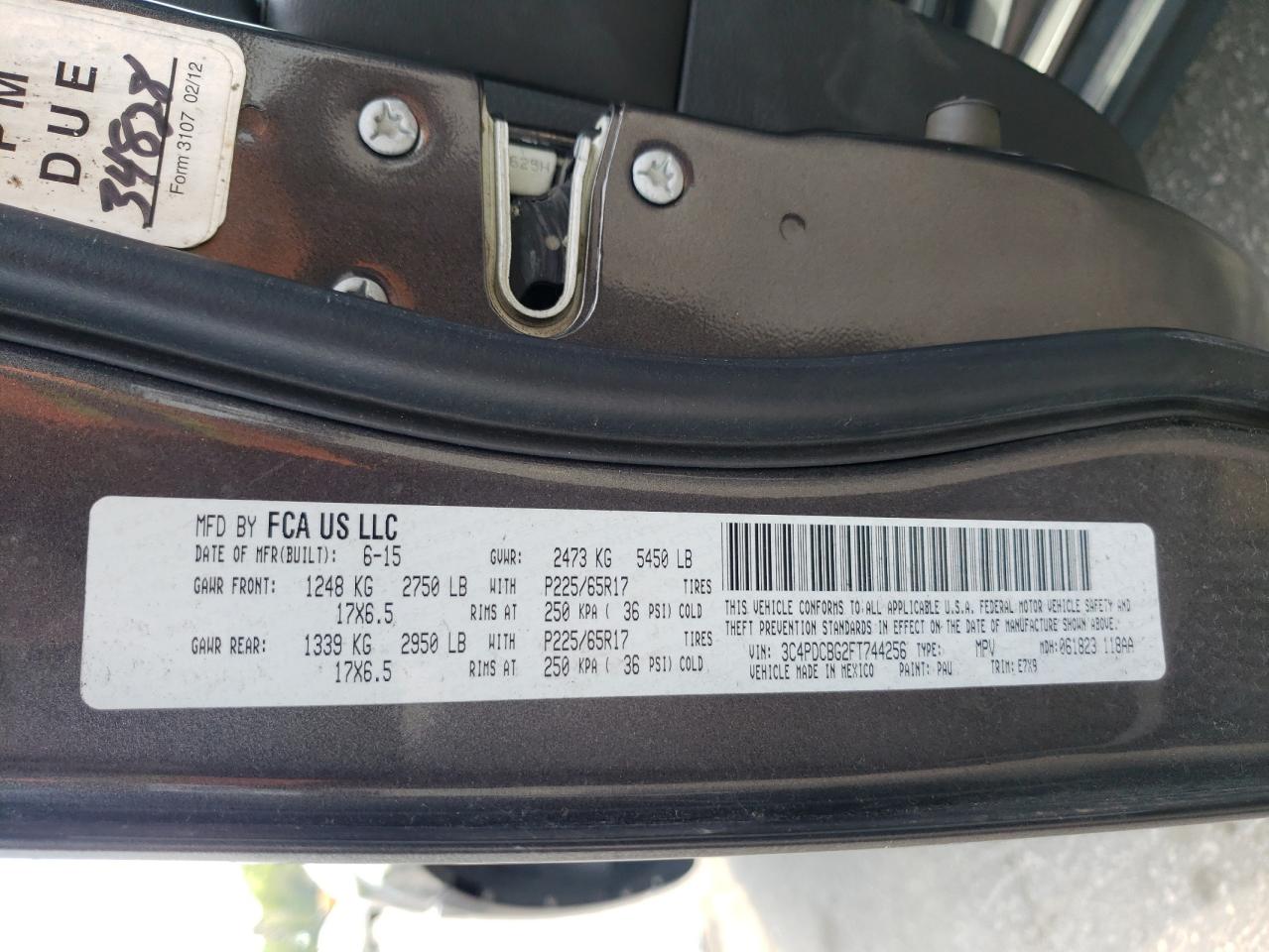 Photo 10 from auction – 2015 DODGE JOURNEY SX with VIN 3C4PDCBG2FT744256