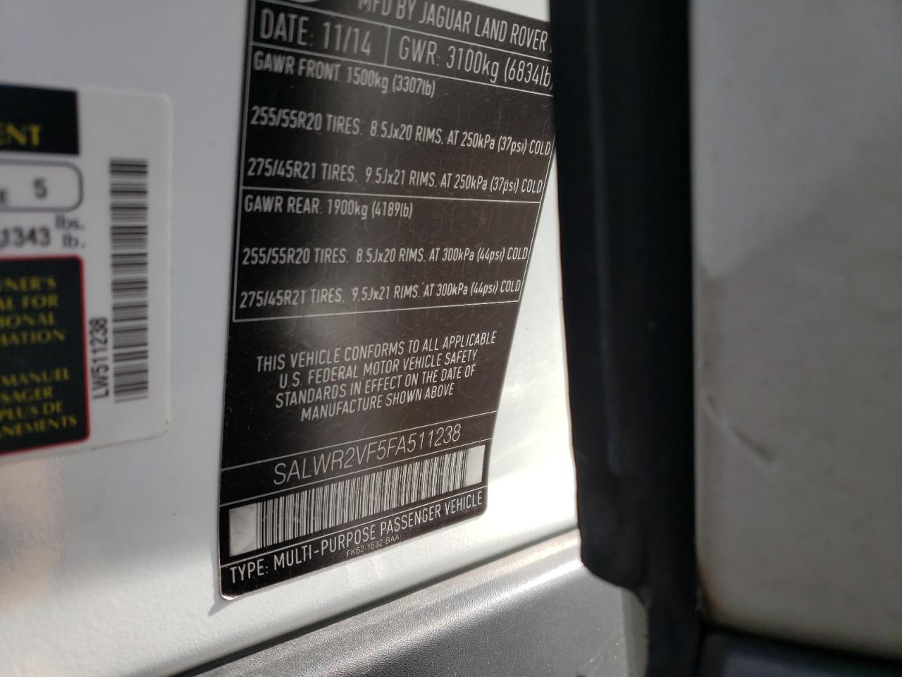 Photo 10 from auction – 2015 LAND ROVER RANGE ROVE with VIN SALWR2VF5FA511238