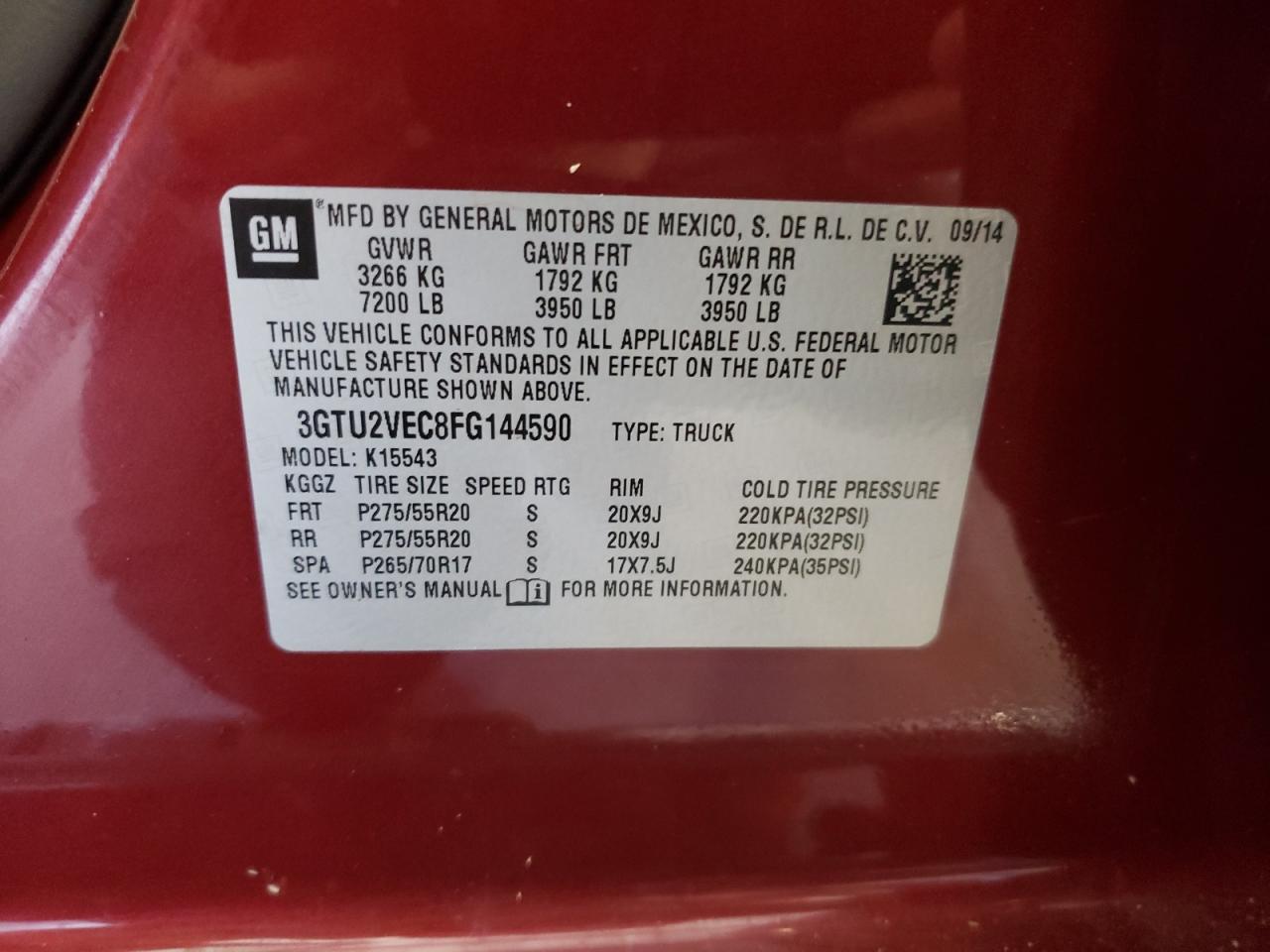 Photo 10 from auction – 2015 GMC SIERRA K15 with VIN 3GTU2VEC8FG144590