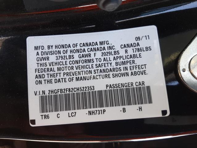 Photo 10 from auction – 2012 HONDA CIVIC EX with VIN 2HGFB2F82CH522353