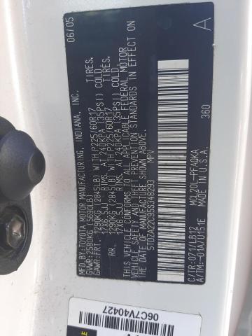 Photo 10 from auction – 2005 TOYOTA SIENNA XLE with VIN 5TDZA22C95S348293