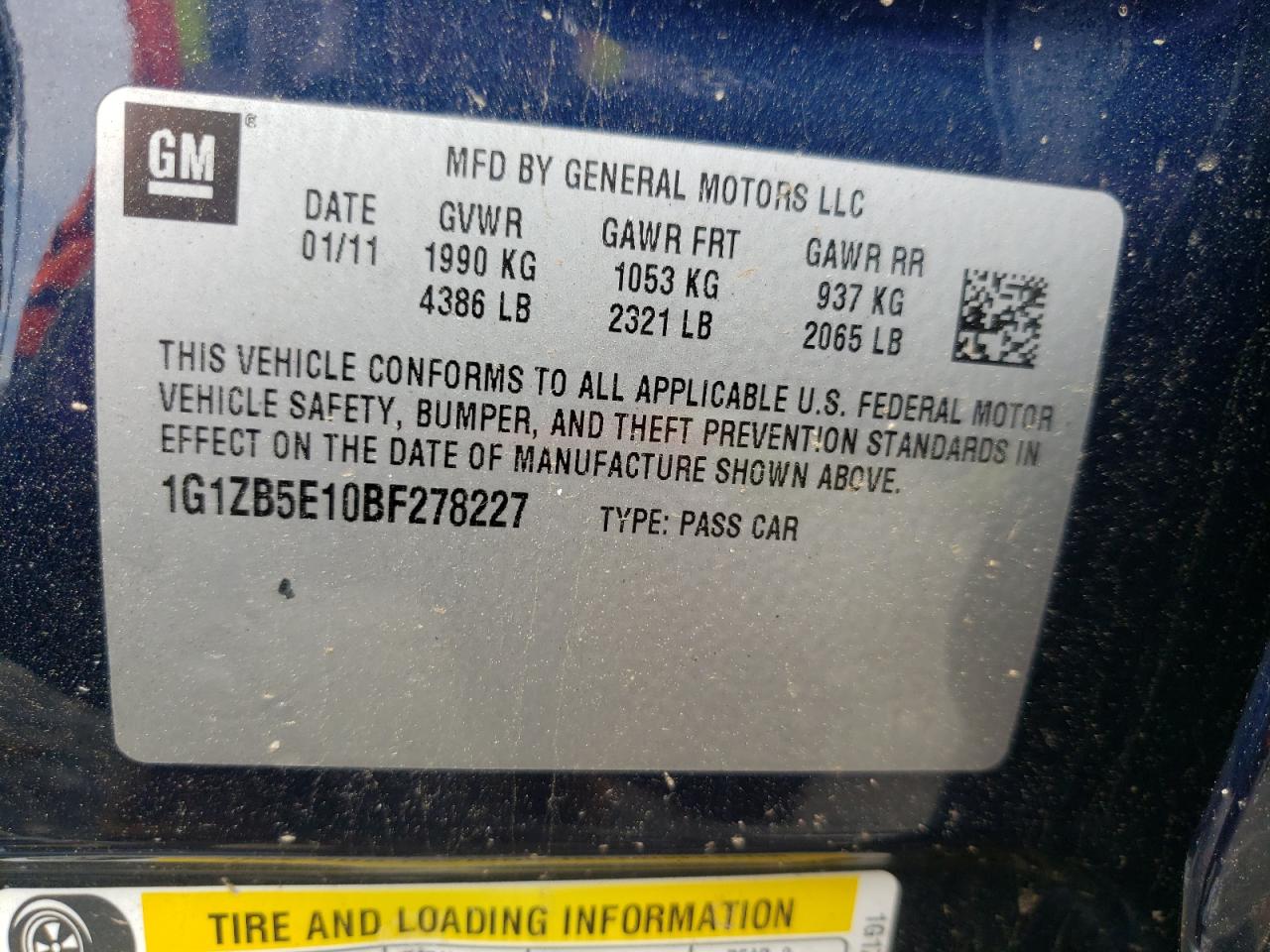 Photo 10 from auction – 2011 CHEVROLET MALIBU LS with VIN 1G1ZB5E10BF278227