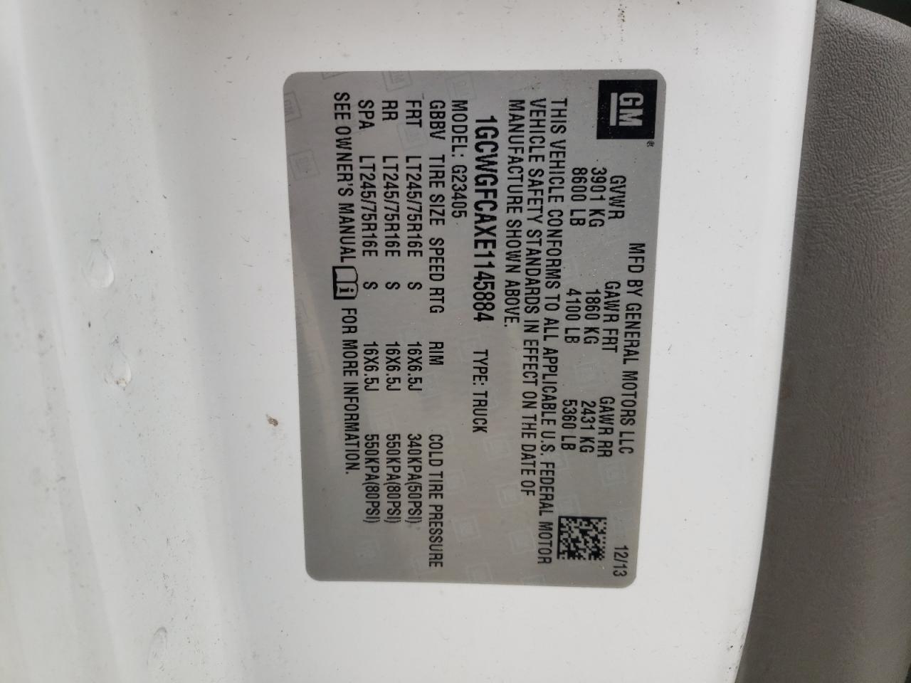 Photo 10 from auction – 2014 CHEVROLET EXPRESS G2 with VIN 1GCWGFCAXE1145884