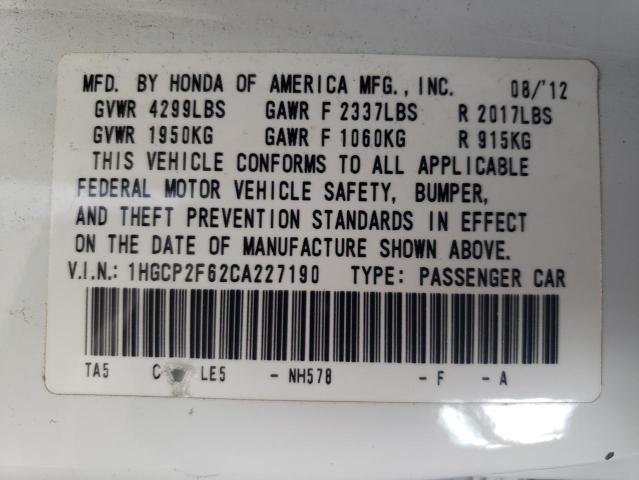 Photo 10 from auction – 2012 HONDA ACCORD SE with VIN 1HGCP2F62CA227190