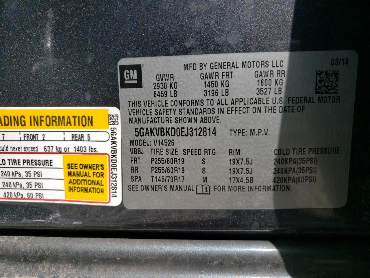 Photo 10 from auction – 2014 BUICK ENCLAVE with VIN 5GAKVBKD0EJ312814