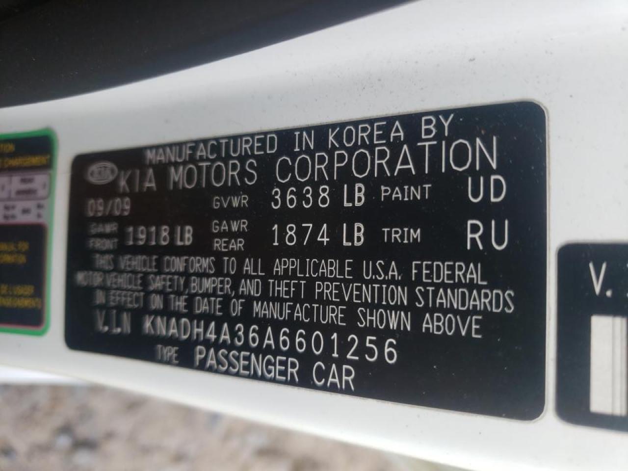 Photo 10 from auction – 2010 KIA RIO LX with VIN KNADH4A36A6601256