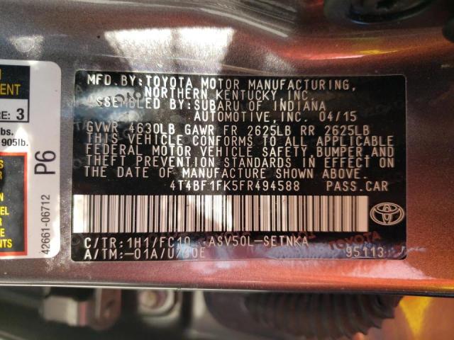 Photo 10 from auction – 2015 TOYOTA CAMRY LE with VIN 4T4BF1FK5FR494588