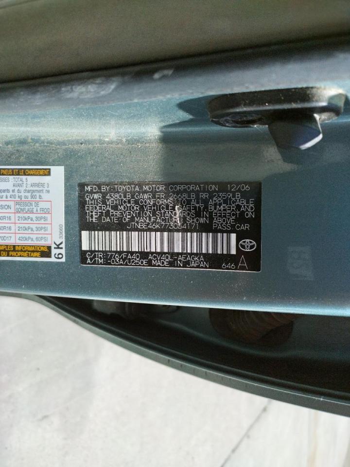 Photo 10 from auction – 2007 TOYOTA CAMRY CE with VIN JTNBE46K773084171