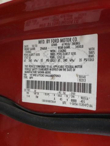 Photo 10 from auction – 2010 FORD EXPLORER X with VIN 1FMEU7DE1AUA97093
