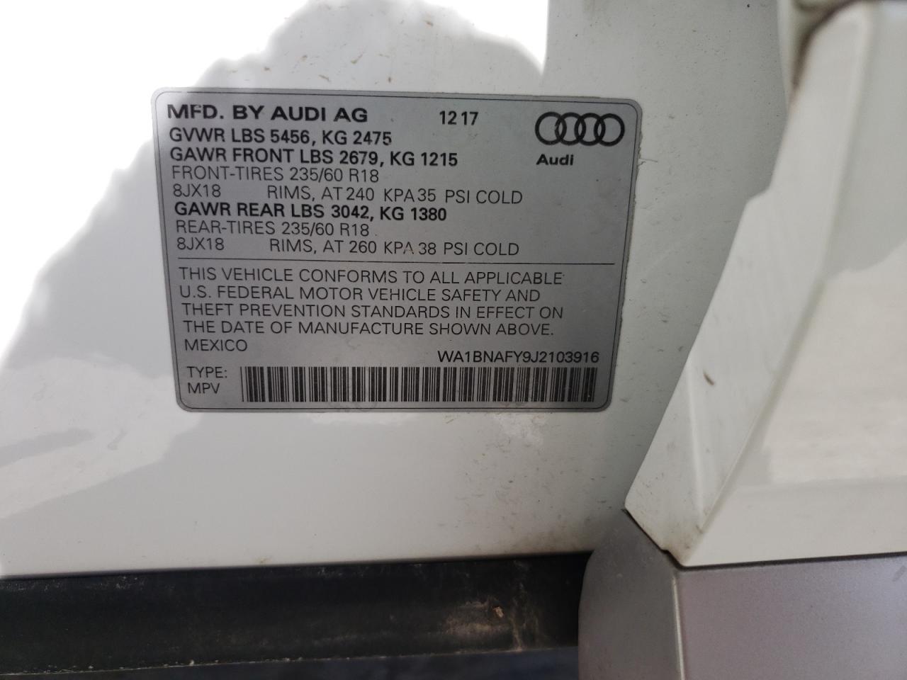 Photo 11 from auction – 2018 AUDI Q5 PREMIUM with VIN WA1BNAFY9J2103916