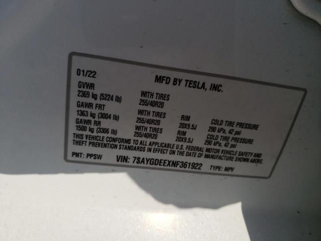 Photo 10 from auction – 2022 TESLA MODEL Y with VIN 7SAYGDEEXNF361922