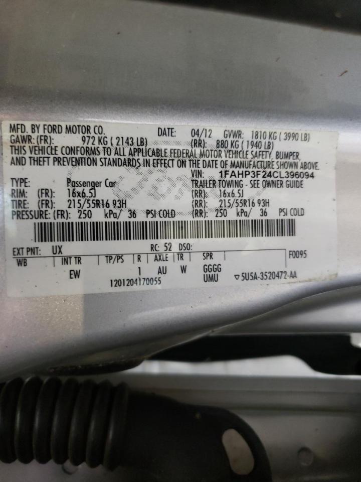 Photo 10 from auction – 2012 FORD FOCUS SE with VIN 1FAHP3F24CL396094