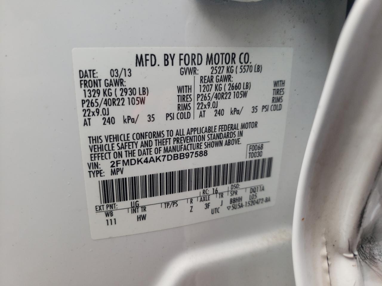 Photo 10 from auction – 2013 FORD EDGE SPORT with VIN 2FMDK4AK7DBB97588