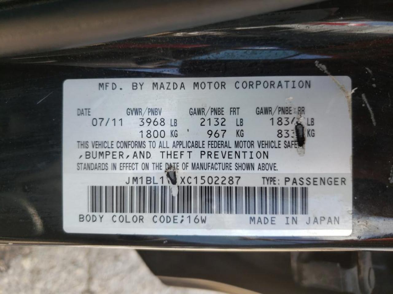 Photo 10 from auction – 2012 MAZDA 3 I with VIN JM1BL1VFXC1502287