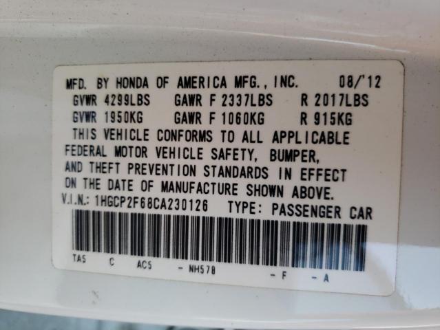 Photo 10 from auction – 2012 HONDA ACCORD SE with VIN 1HGCP2F68CA230126