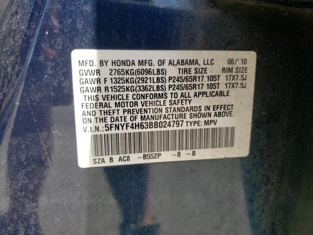 Photo 10 from auction – 2011 HONDA PILOT EXL with VIN 5FNYF4H63BB024797