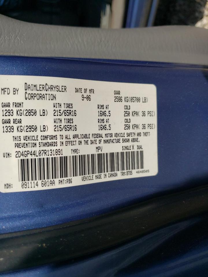 Zdjęcie 10 z aukcji – 2007 DODGE GRAND CARA z VIN 2D4GP44L07R131891