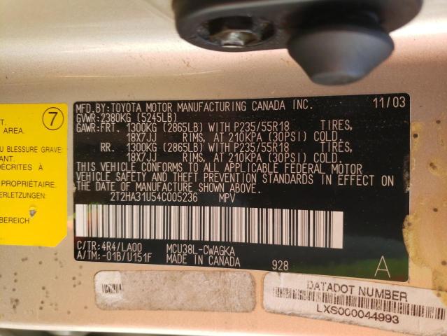 Photo 10 from auction – 2004 LEXUS RX 330 with VIN 2T2HA31U54C005236