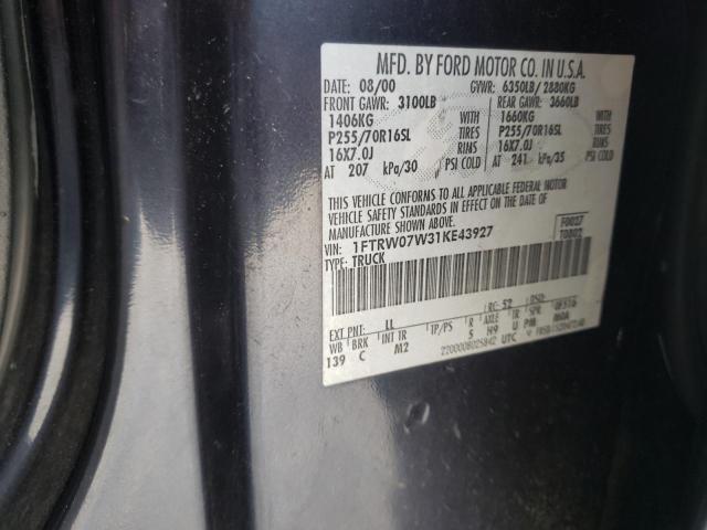 Photo 10 from auction – 2001 FORD F150 SUPER with VIN 1FTRW07W31KE43927