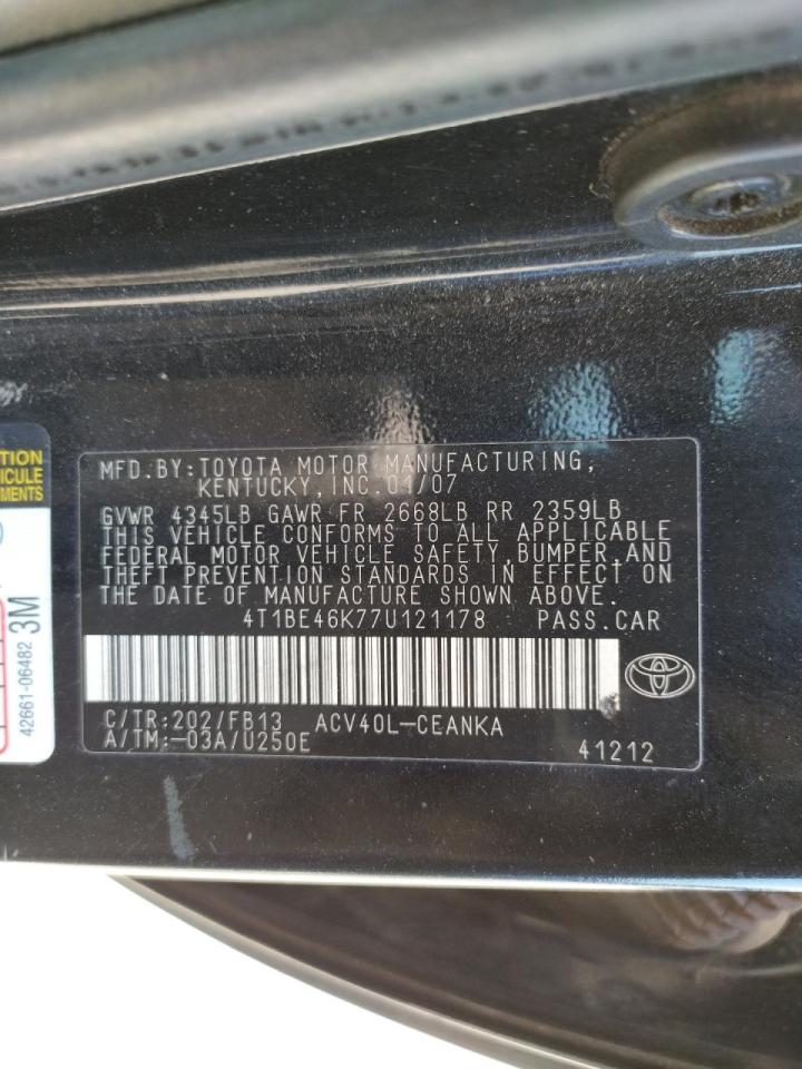 Photo 10 from auction – 2007 TOYOTA CAMRY CE with VIN 4T1BE46K77U121178