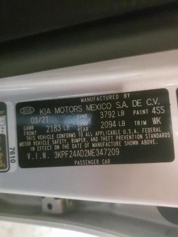 Photo 10 from auction – 2021 KIA FORTE FE with VIN 3KPF24AD2ME347209