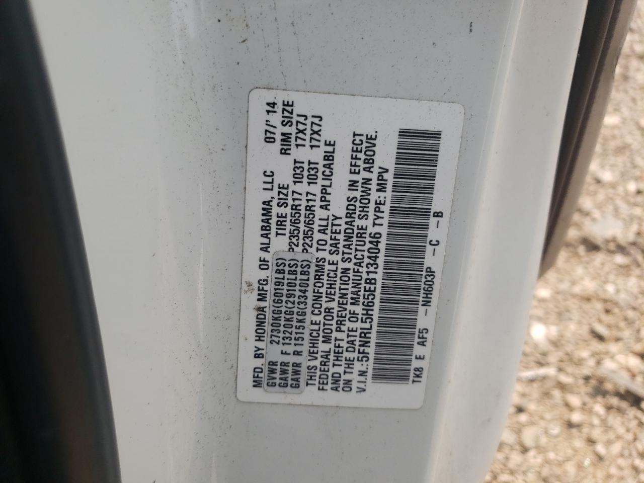 Photo 10 from auction – 2014 HONDA ODYSSEY EX with VIN 5FNRL5H65EB134046