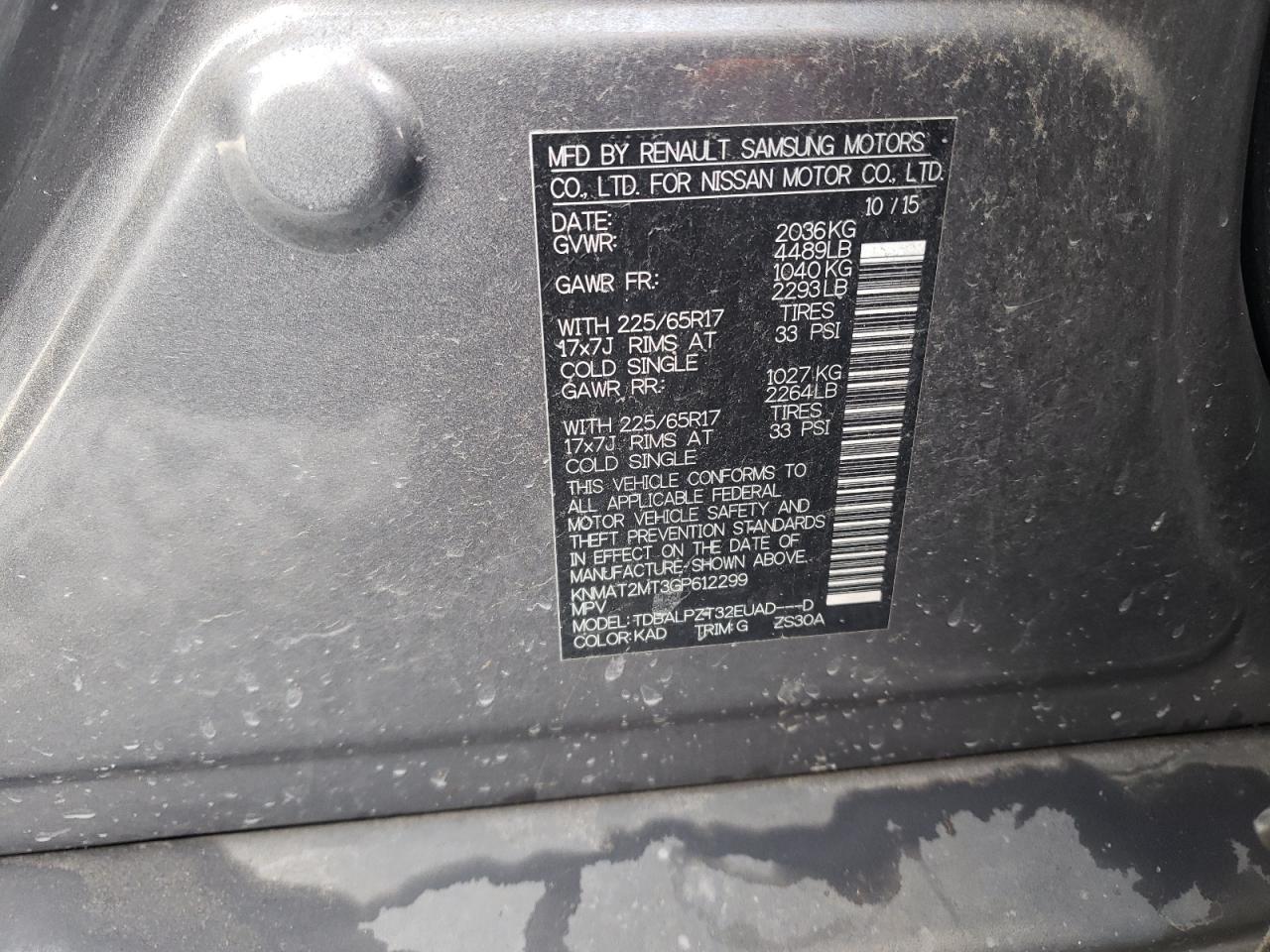 Photo 10 from auction – 2016 NISSAN ROGUE S with VIN KNMAT2MT3GP612299