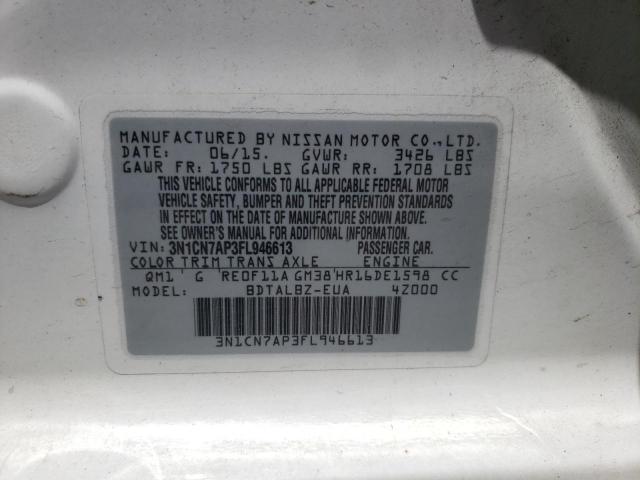 Photo 10 from auction – 2015 NISSAN VERSA S with VIN 3N1CN7AP3FL946613