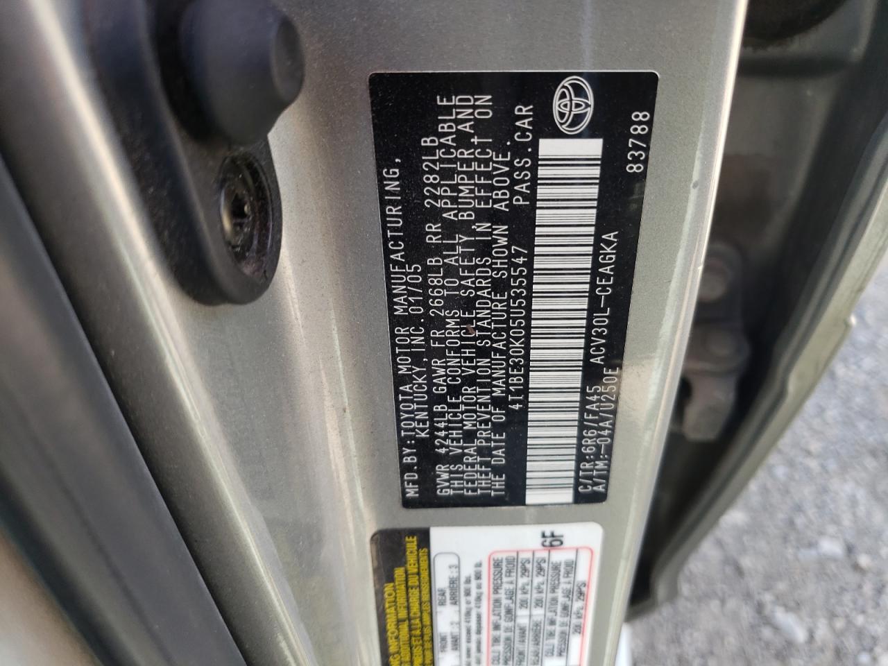 Photo 10 from auction – 2005 TOYOTA CAMRY LE with VIN 4T1BE30K05U535547