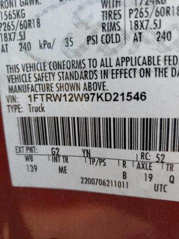 Photo 10 from auction – 2007 FORD F150 SUPER with VIN 1FTRW12W97KD21546